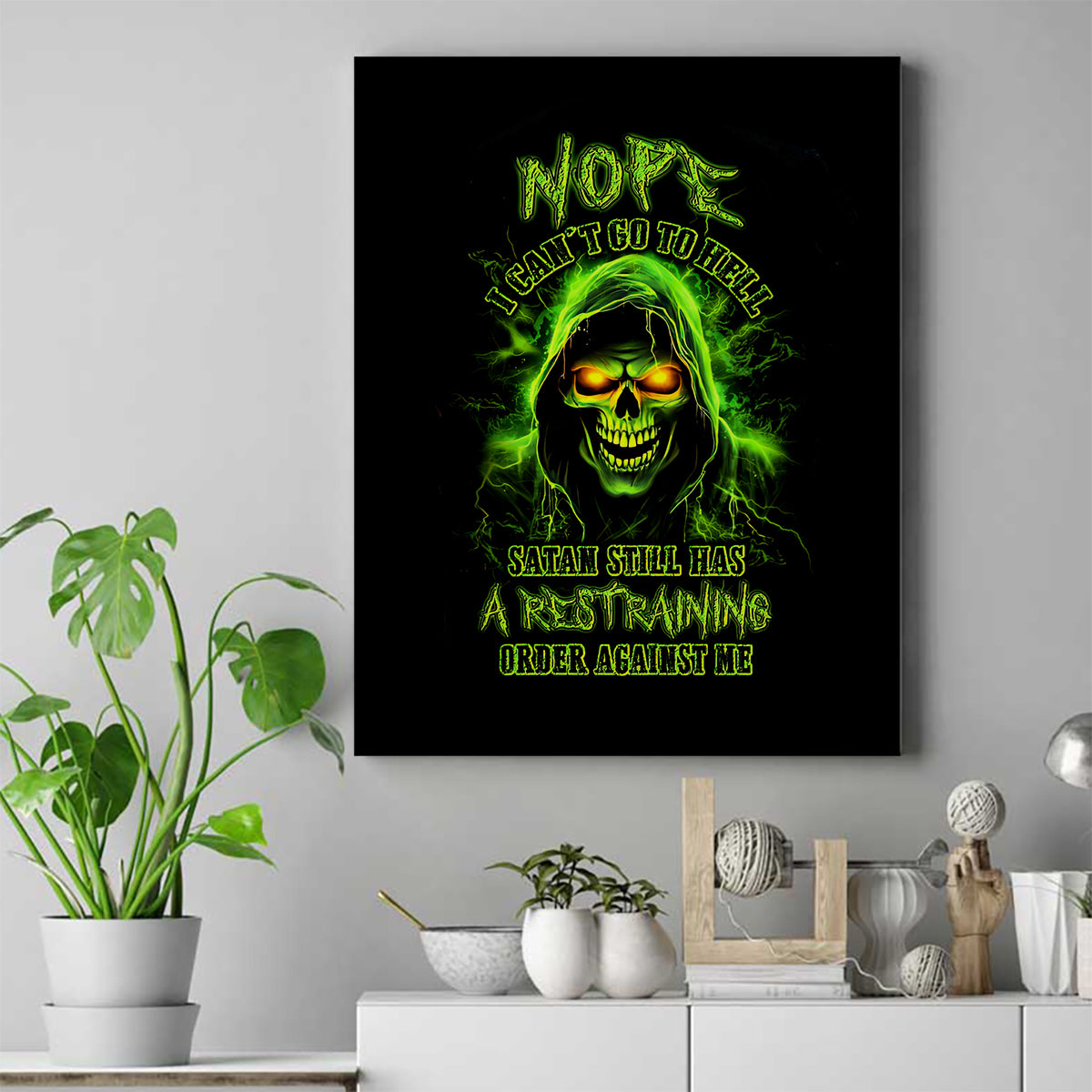 Thunder Skull Canvas Wall Art Satan Still Has A Restrainning Order Against Me - Wonder Print Shop