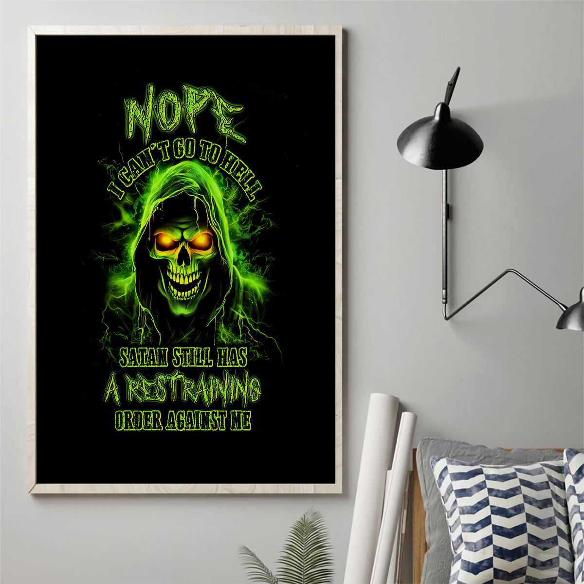 Thunder Skull Canvas Wall Art Satan Still Has A Restrainning Order Against Me - Wonder Print Shop