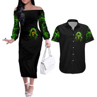 Thunder Skull Couples Matching Off The Shoulder Long Sleeve Dress and Hawaiian Shirt Satan Still Has A Restrainning Order Against Me - Wonder Print Shop