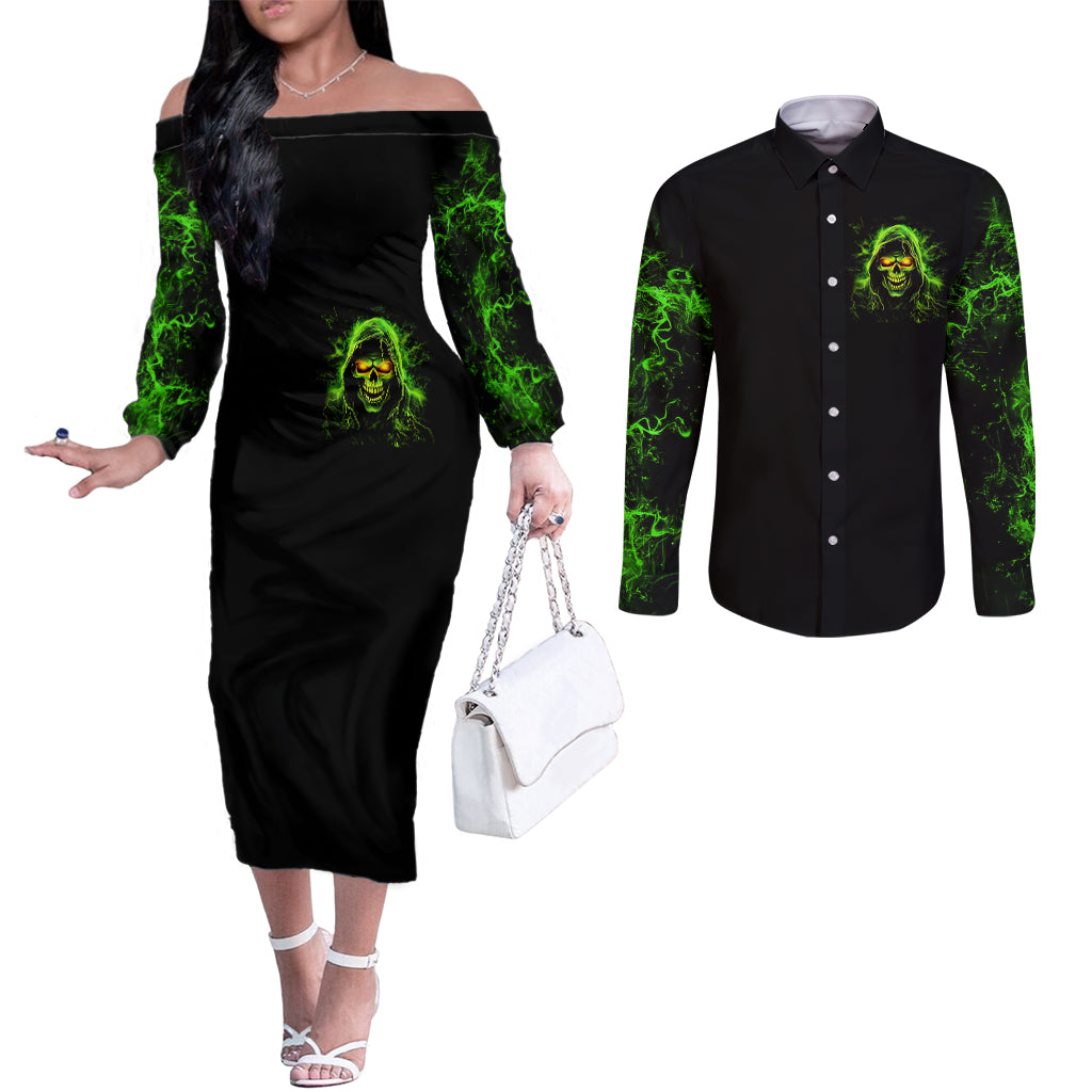thunder-skull-couples-matching-off-the-shoulder-long-sleeve-dress-and-long-sleeve-button-shirts-satan-still-has-a-restrainning-order-against-me