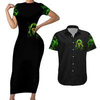 Thunder Skull Couples Matching Short Sleeve Bodycon Dress and Hawaiian Shirt Satan Still Has A Restrainning Order Against Me - Wonder Print Shop