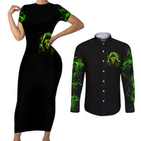 Thunder Skull Couples Matching Short Sleeve Bodycon Dress and Long Sleeve Button Shirts Satan Still Has A Restrainning Order Against Me - Wonder Print Shop