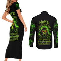 Thunder Skull Couples Matching Short Sleeve Bodycon Dress and Long Sleeve Button Shirts Satan Still Has A Restrainning Order Against Me - Wonder Print Shop