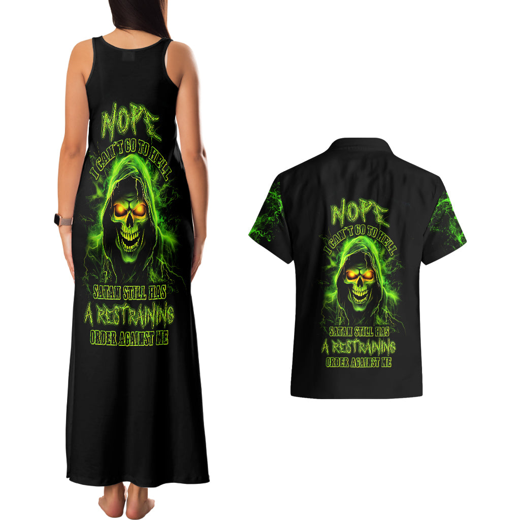 Thunder Skull Couples Matching Tank Maxi Dress and Hawaiian Shirt Satan Still Has A Restrainning Order Against Me - Wonder Print Shop