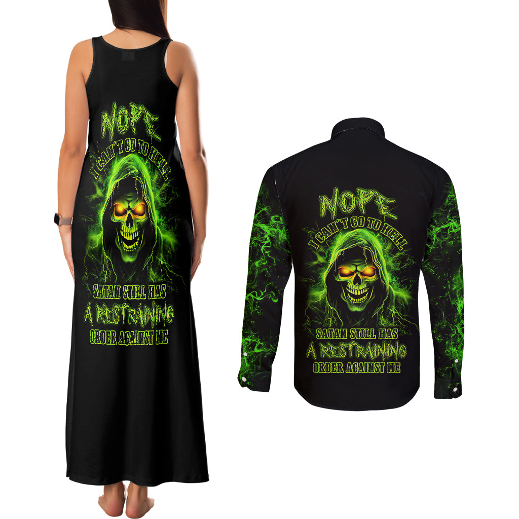 Thunder Skull Couples Matching Tank Maxi Dress and Long Sleeve Button Shirts Satan Still Has A Restrainning Order Against Me - Wonder Print Shop