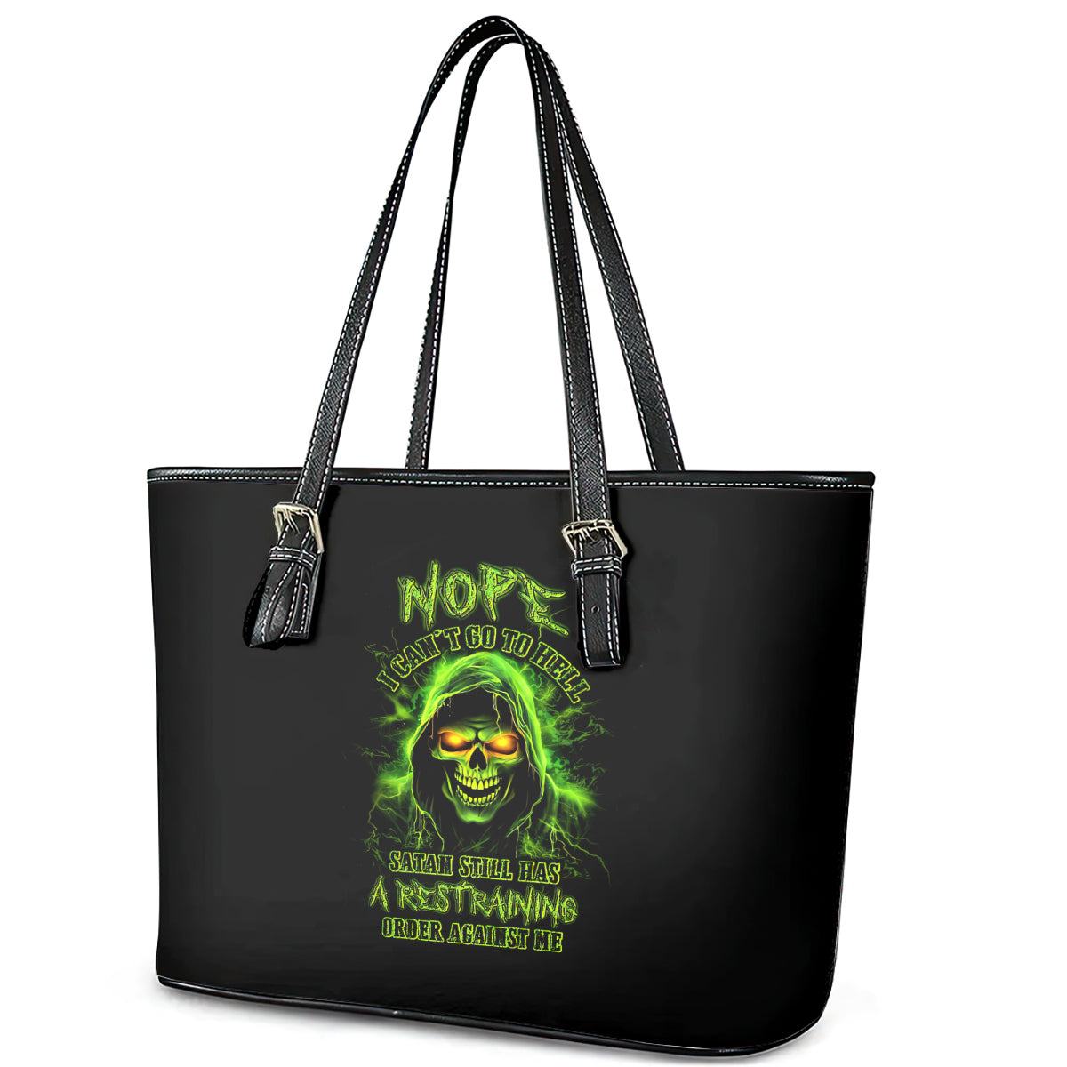 Thunder Skull Leather Tote Bag Satan Still Has A Restrainning Order Against Me - Wonder Print Shop