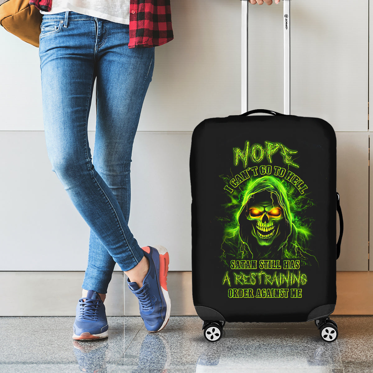 Thunder Skull Luggage Cover Satan Still Has A Restrainning Order Against Me - Wonder Print Shop