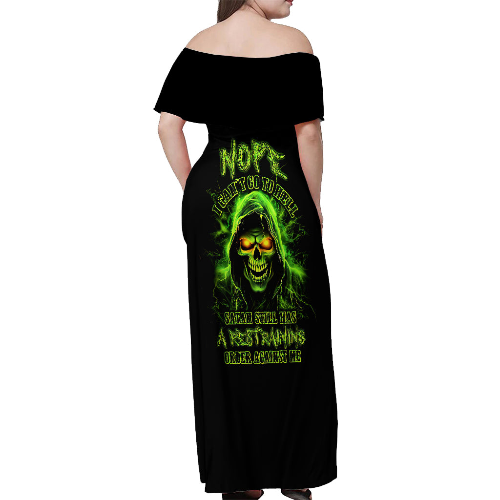 Thunder Skull Off Shoulder Maxi Dress Satan Still Has A Restrainning Order Against Me - Wonder Print Shop