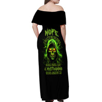 Thunder Skull Off Shoulder Maxi Dress Satan Still Has A Restrainning Order Against Me - Wonder Print Shop