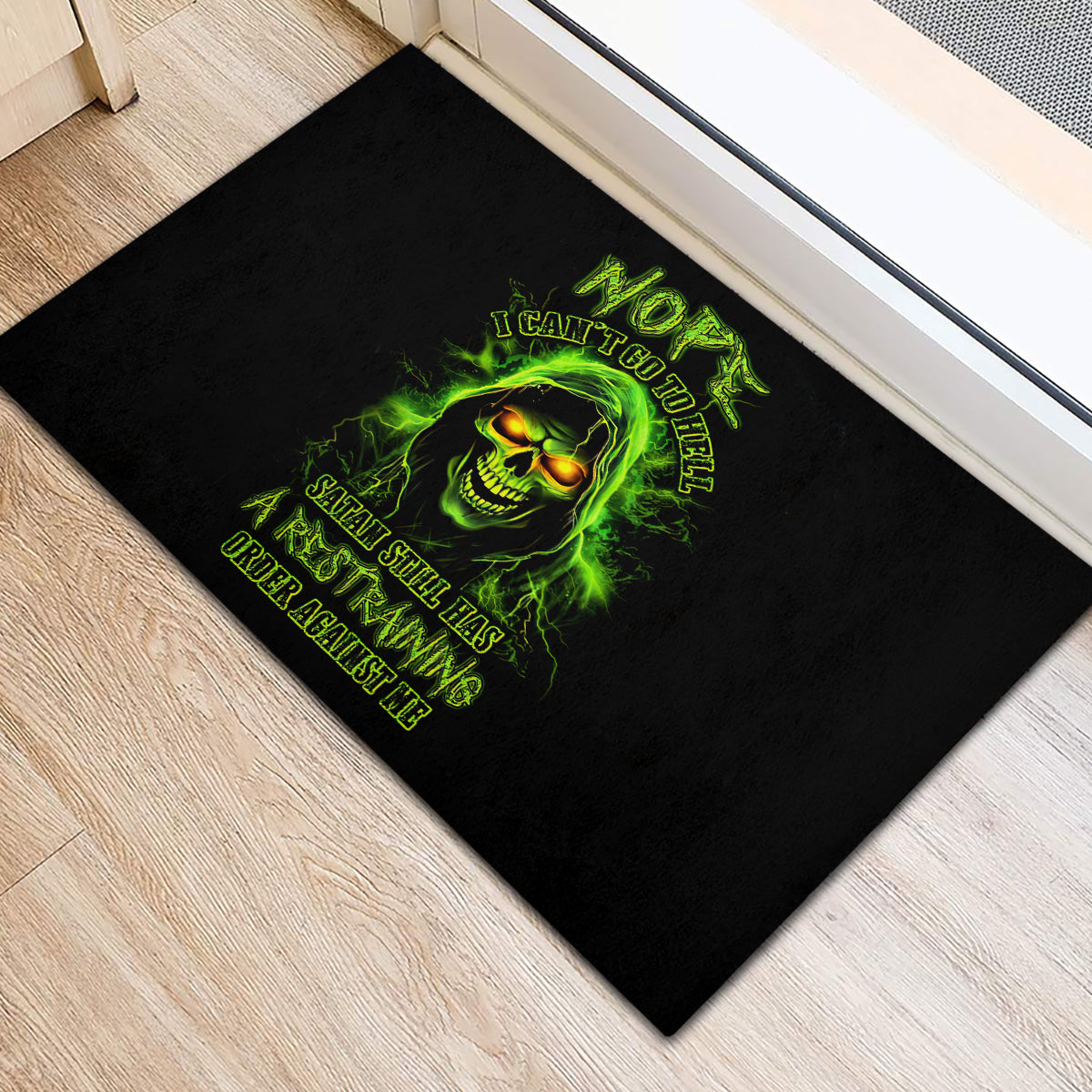 Thunder Skull Rubber Doormat Satan Still Has A Restrainning Order Against Me - Wonder Print Shop