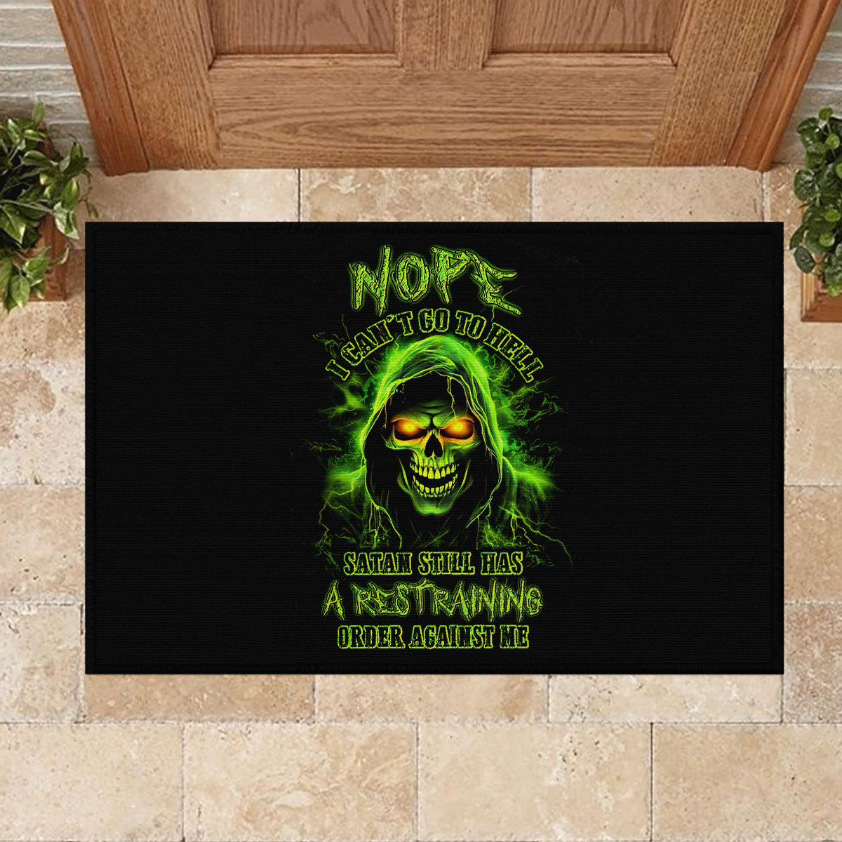 Thunder Skull Rubber Doormat Satan Still Has A Restrainning Order Against Me - Wonder Print Shop