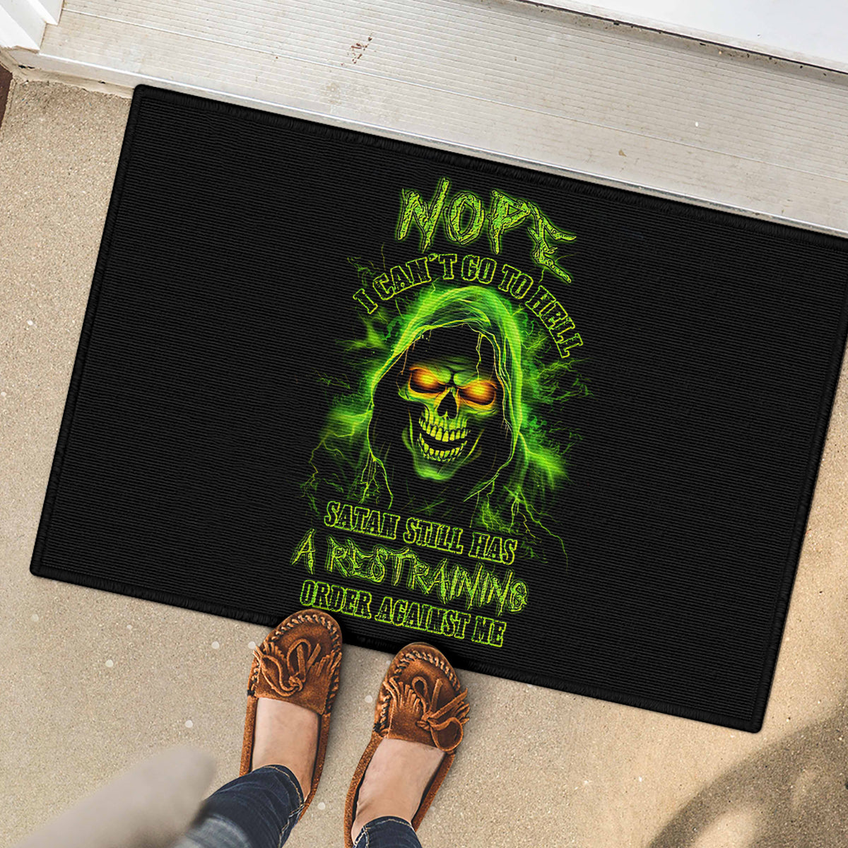 Thunder Skull Rubber Doormat Satan Still Has A Restrainning Order Against Me - Wonder Print Shop