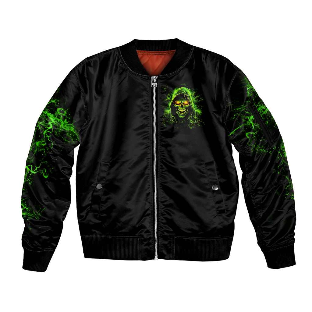 Thunder Skull Sleeve Zip Bomber Jacket Satan Still Has A Restrainning Order Against Me - Wonder Print Shop