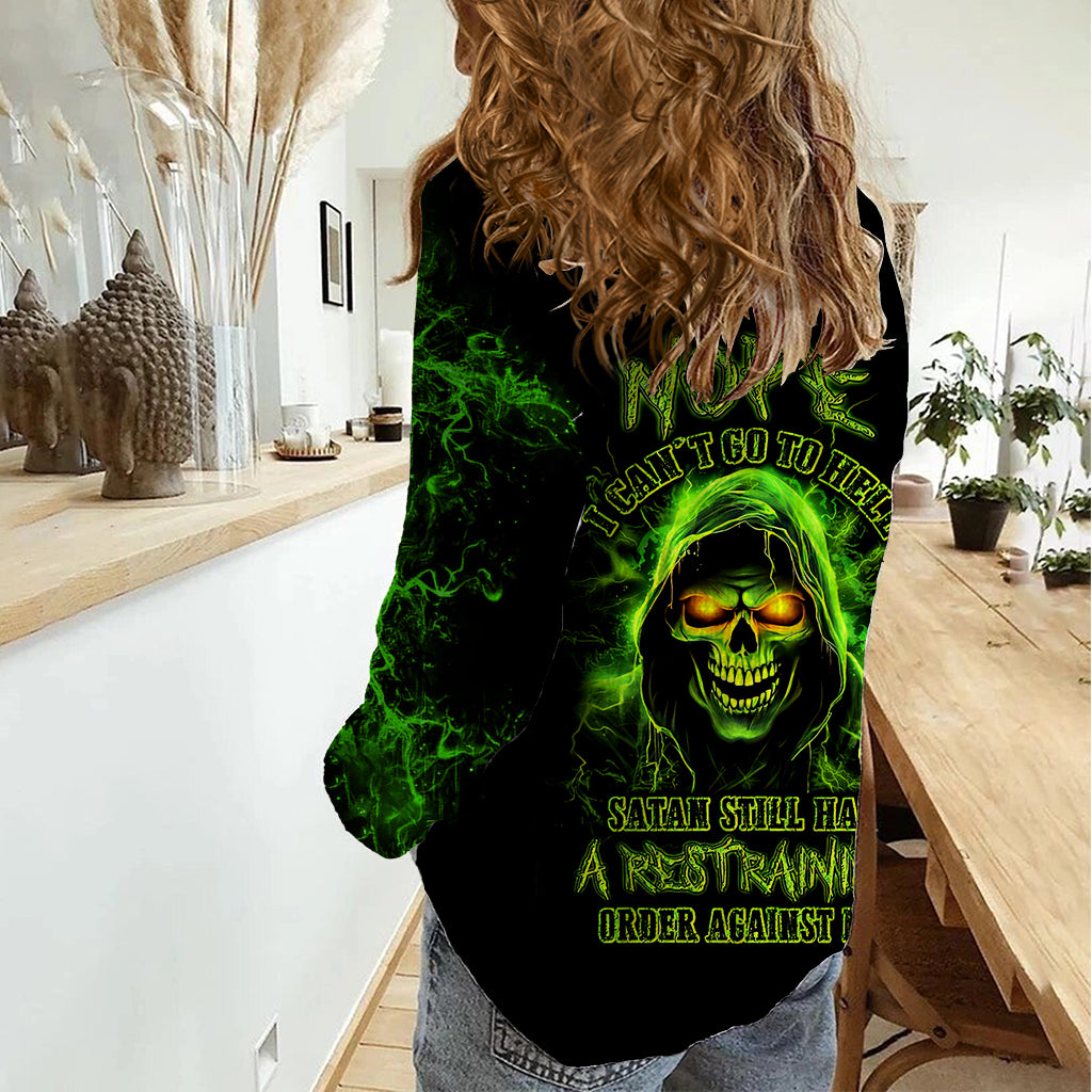 Thunder Skull Women Casual Shirt Satan Still Has A Restrainning Order Against Me - Wonder Print Shop