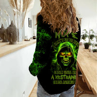 Thunder Skull Women Casual Shirt Satan Still Has A Restrainning Order Against Me - Wonder Print Shop