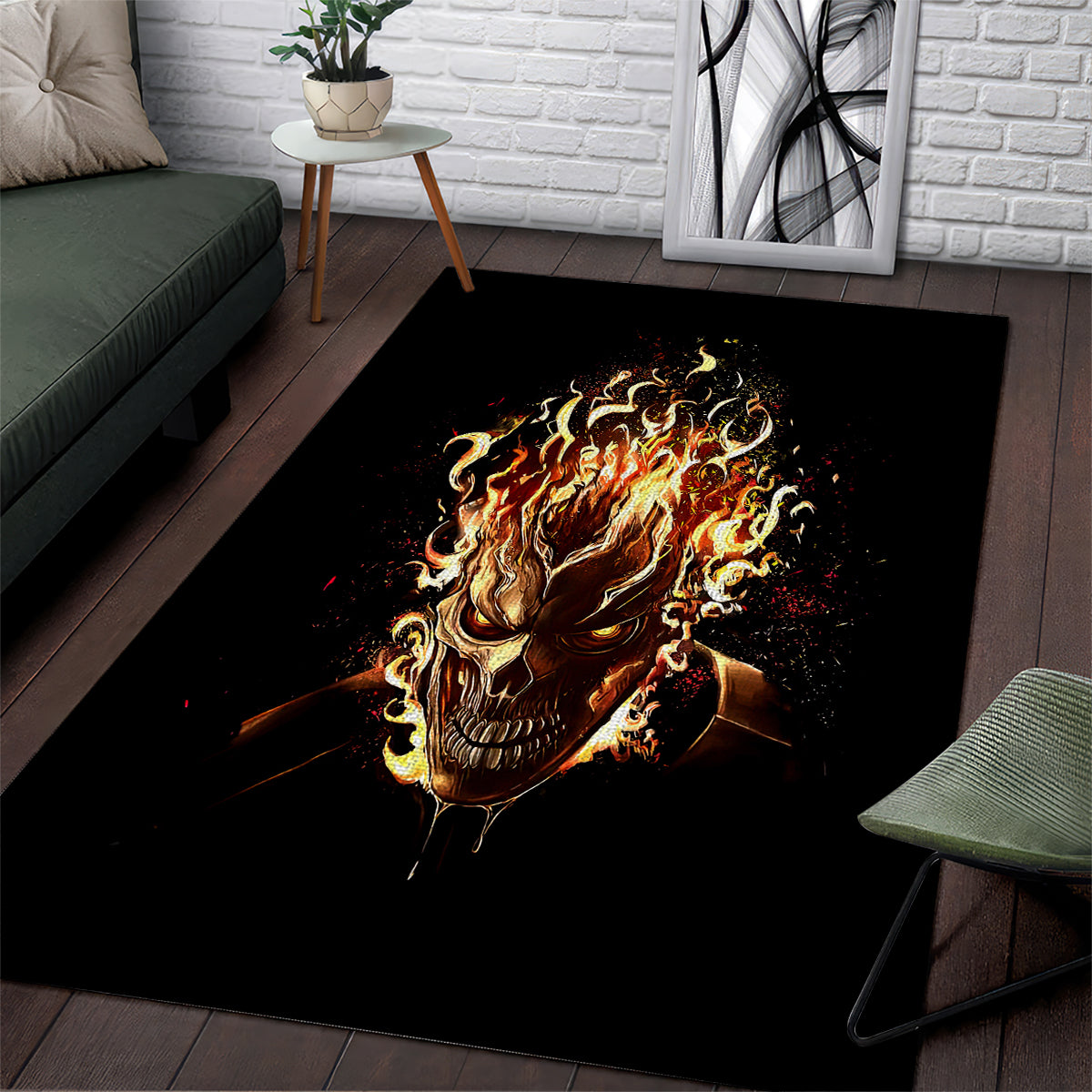 Fire Skull Area Rug Flame SKull Ride Or Die - Wonder Print Shop