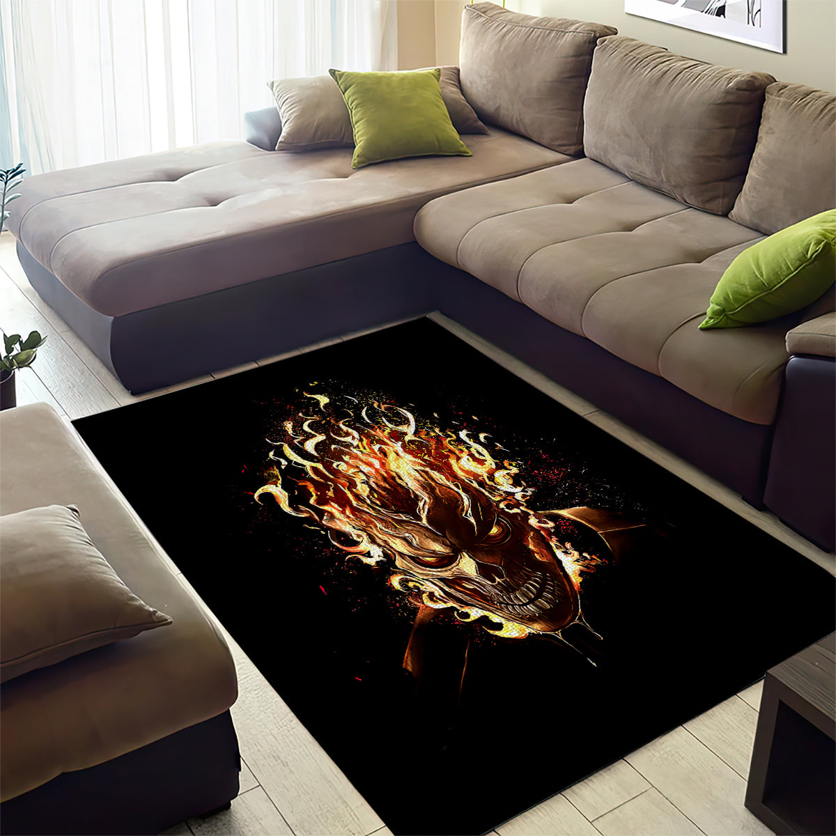 Fire Skull Area Rug Flame SKull Ride Or Die - Wonder Print Shop