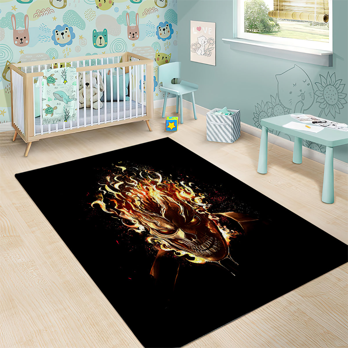 Fire Skull Area Rug Flame SKull Ride Or Die - Wonder Print Shop