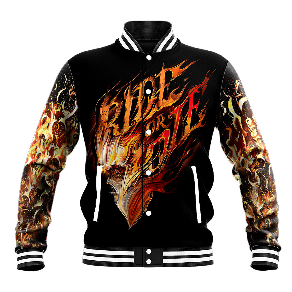 Fire Skull Baseball Jacket Flame SKull Ride Or Die - Wonder Print Shop
