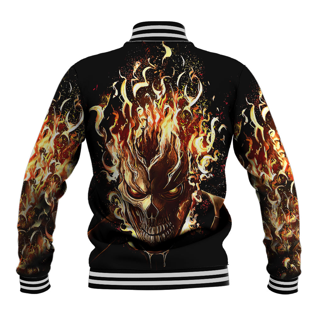 Fire Skull Baseball Jacket Flame SKull Ride Or Die - Wonder Print Shop