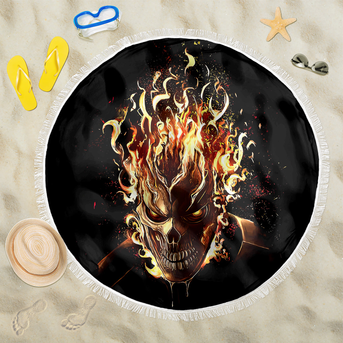Fire Skull Beach Blanket Flame SKull Ride Or Die - Wonder Print Shop