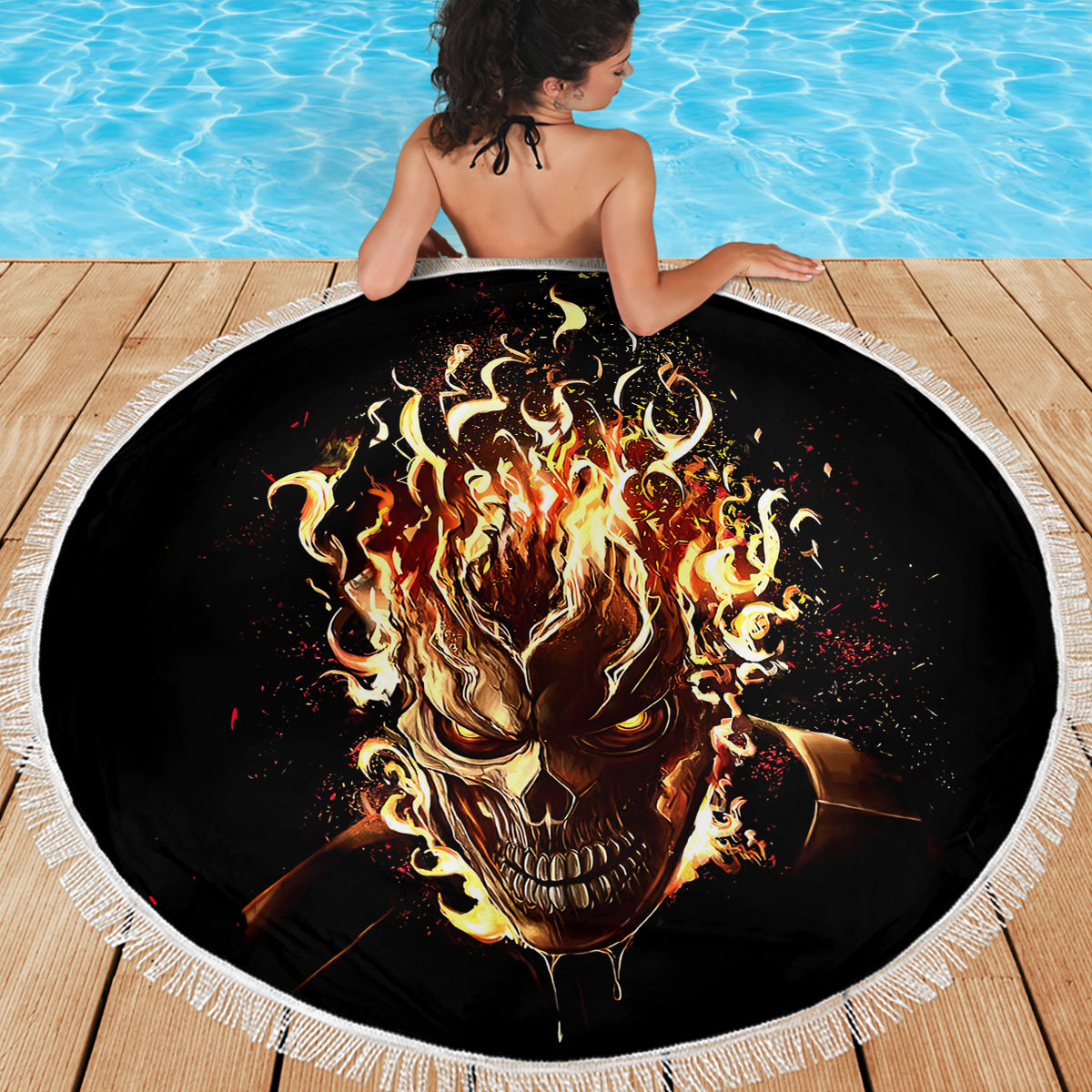 Fire Skull Beach Blanket Flame SKull Ride Or Die - Wonder Print Shop