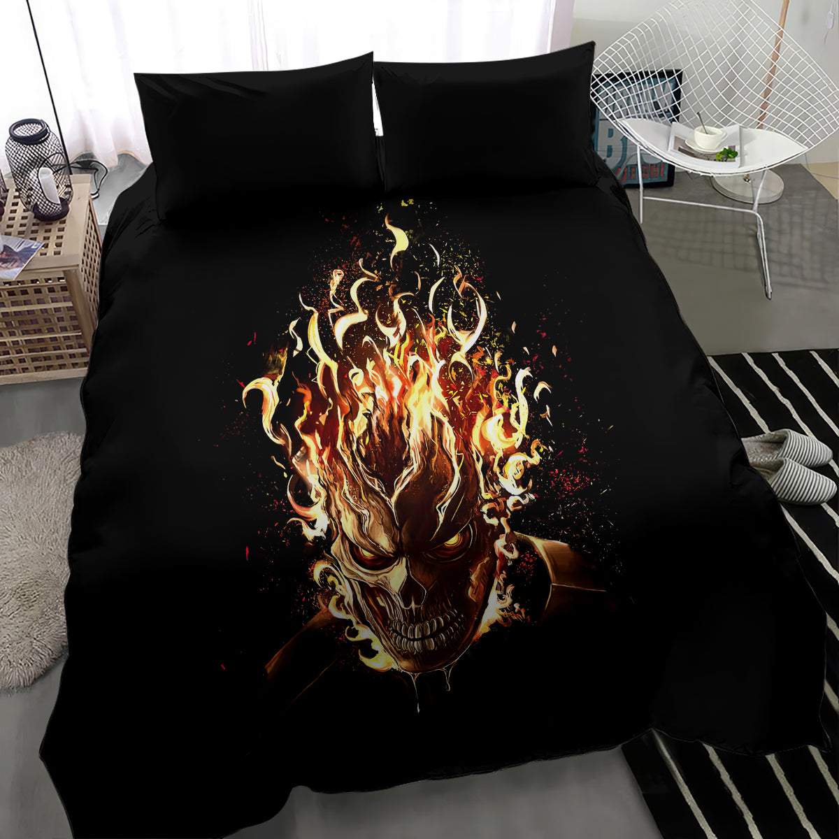 Fire Skull Bedding Set Flame SKull Ride Or Die - Wonder Print Shop