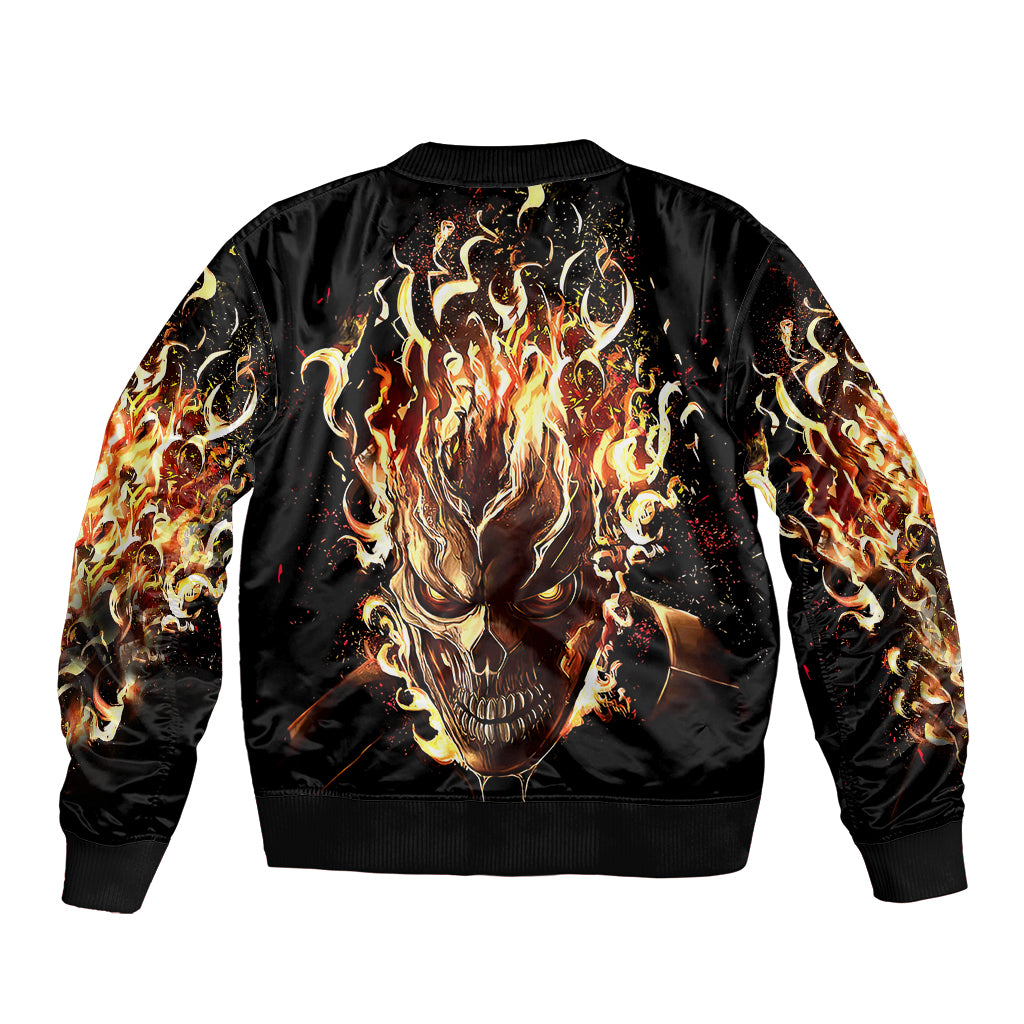 Fire Skull Bomber Jacket Flame SKull Ride Or Die - Wonder Print Shop