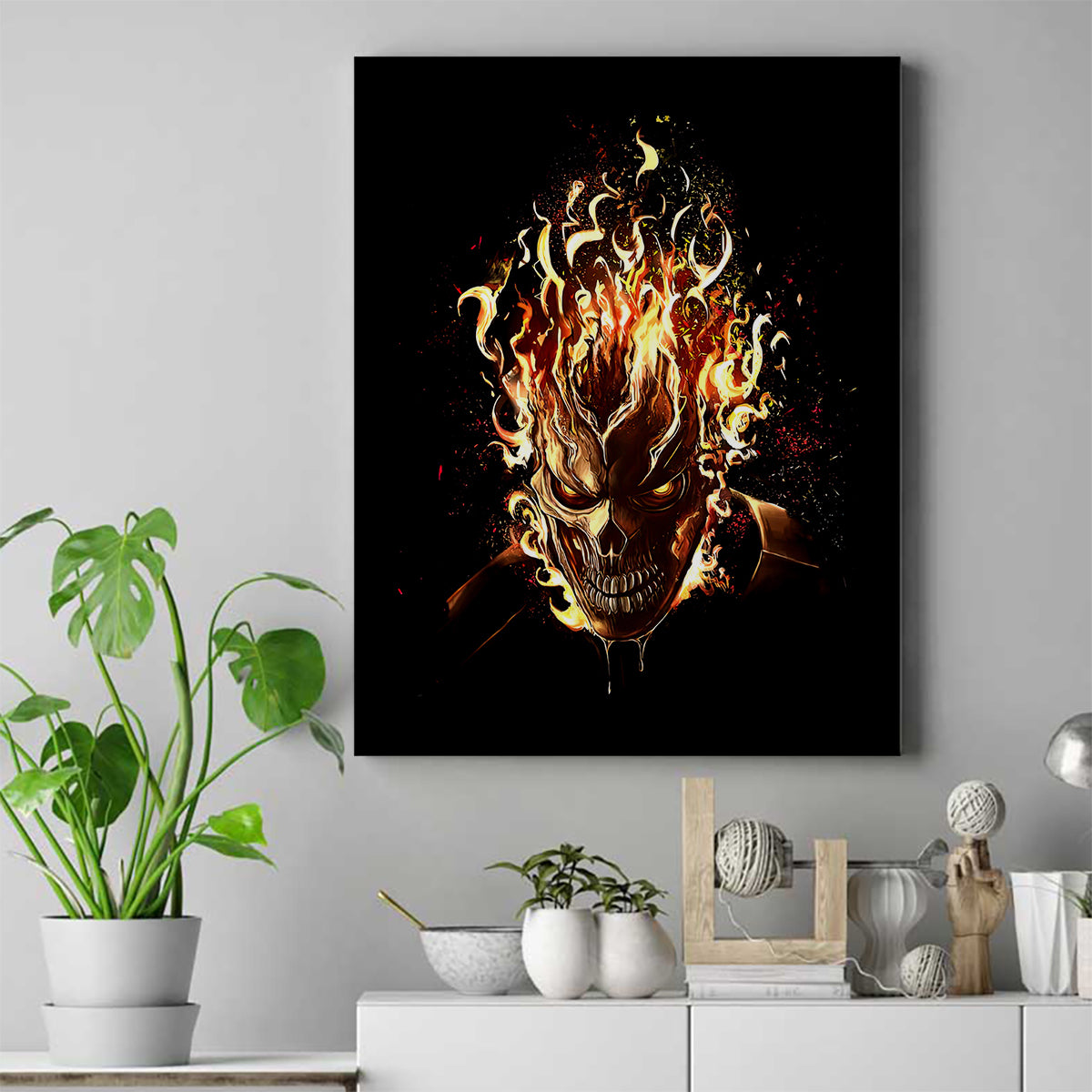 Fire Skull Canvas Wall Art Flame SKull Ride Or Die - Wonder Print Shop