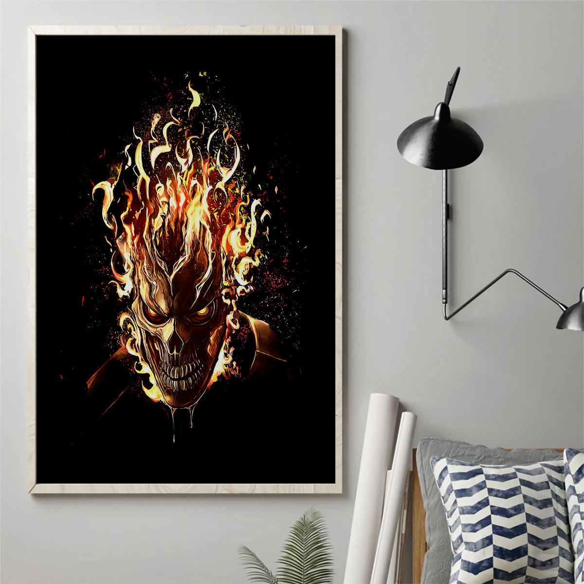 Fire Skull Canvas Wall Art Flame SKull Ride Or Die - Wonder Print Shop