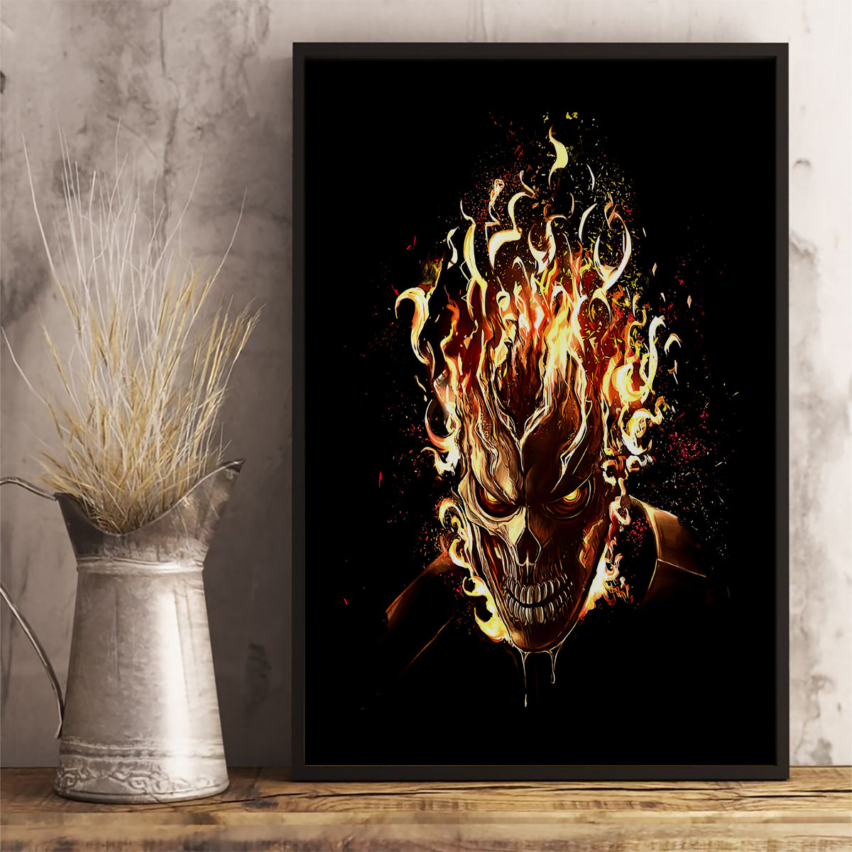 Fire Skull Canvas Wall Art Flame SKull Ride Or Die - Wonder Print Shop