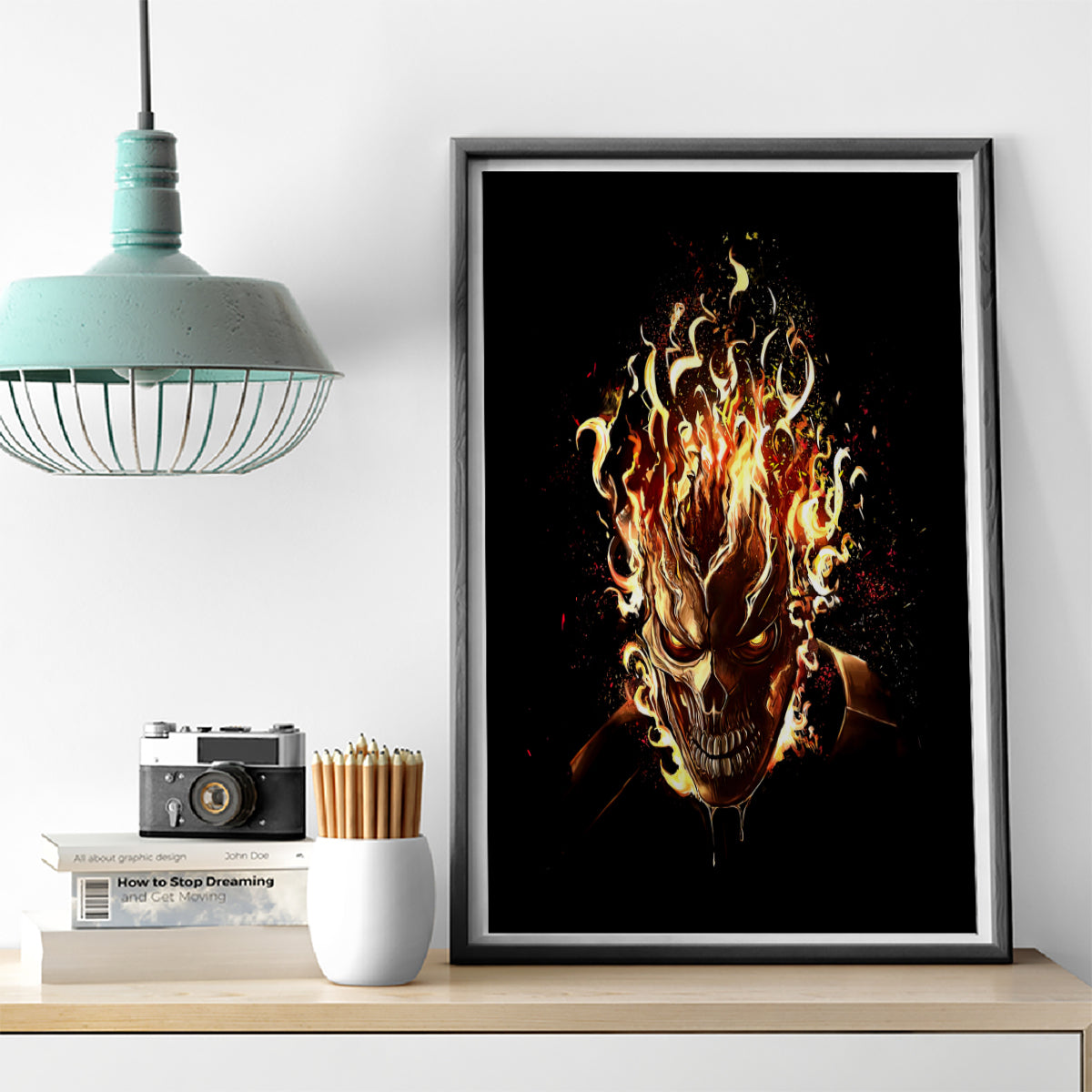Fire Skull Canvas Wall Art Flame SKull Ride Or Die - Wonder Print Shop