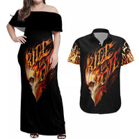 Fire Skull Couples Matching Off Shoulder Maxi Dress and Hawaiian Shirt Flame SKull Ride Or Die - Wonder Print Shop
