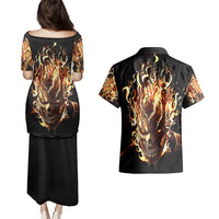 Fire Skull Couples Matching Puletasi Dress and Hawaiian Shirt Flame SKull Ride Or Die - Wonder Print Shop