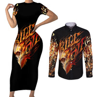 Fire Skull Couples Matching Short Sleeve Bodycon Dress and Long Sleeve Button Shirts Flame SKull Ride Or Die - Wonder Print Shop