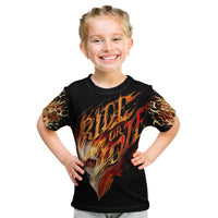 Fire Skull Kid T Shirt Flame SKull Ride Or Die - Wonder Print Shop