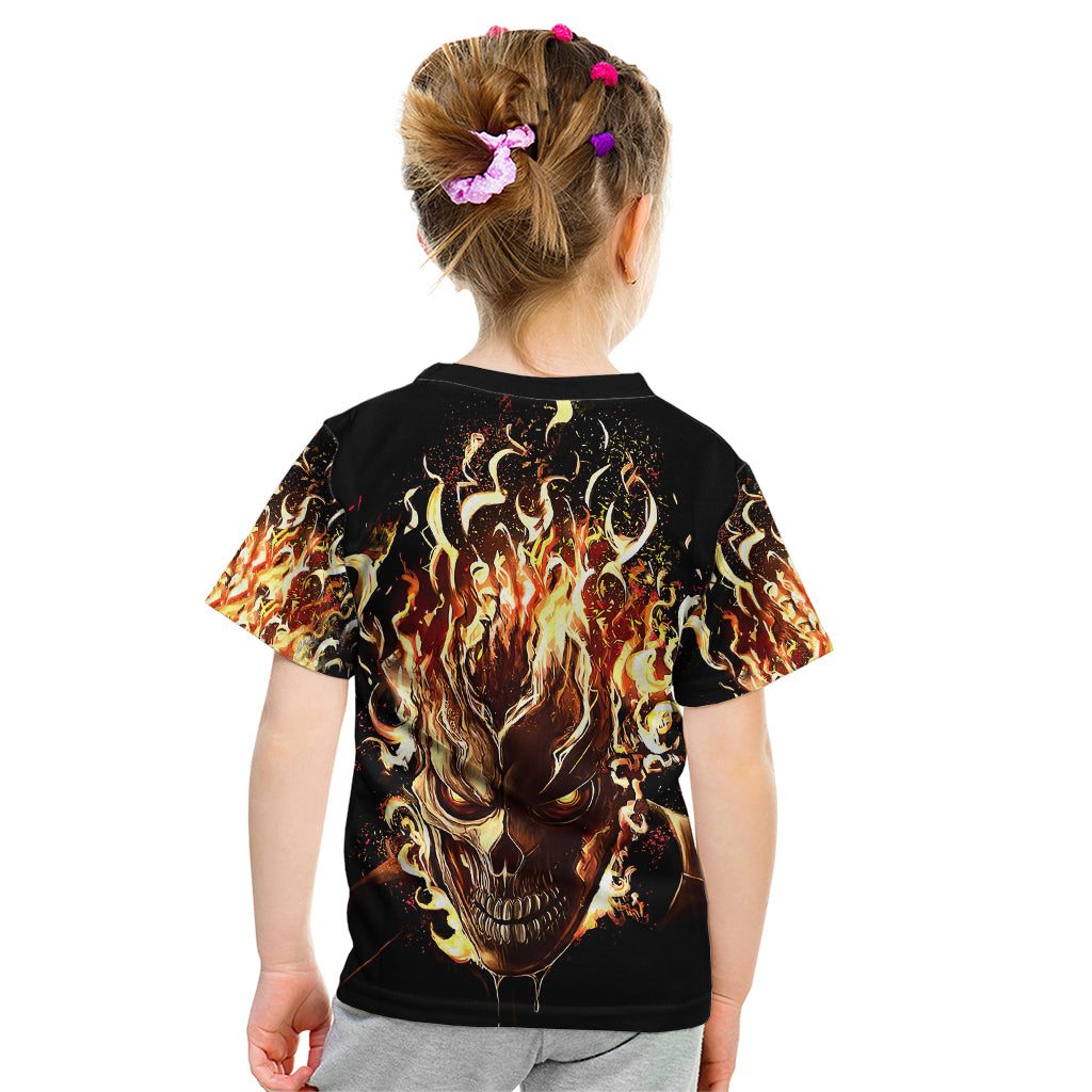 Fire Skull Kid T Shirt Flame SKull Ride Or Die - Wonder Print Shop