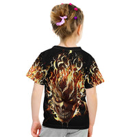 Fire Skull Kid T Shirt Flame SKull Ride Or Die - Wonder Print Shop