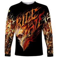 Fire Skull Long Sleeve Shirt Flame SKull Ride Or Die - Wonder Print Shop