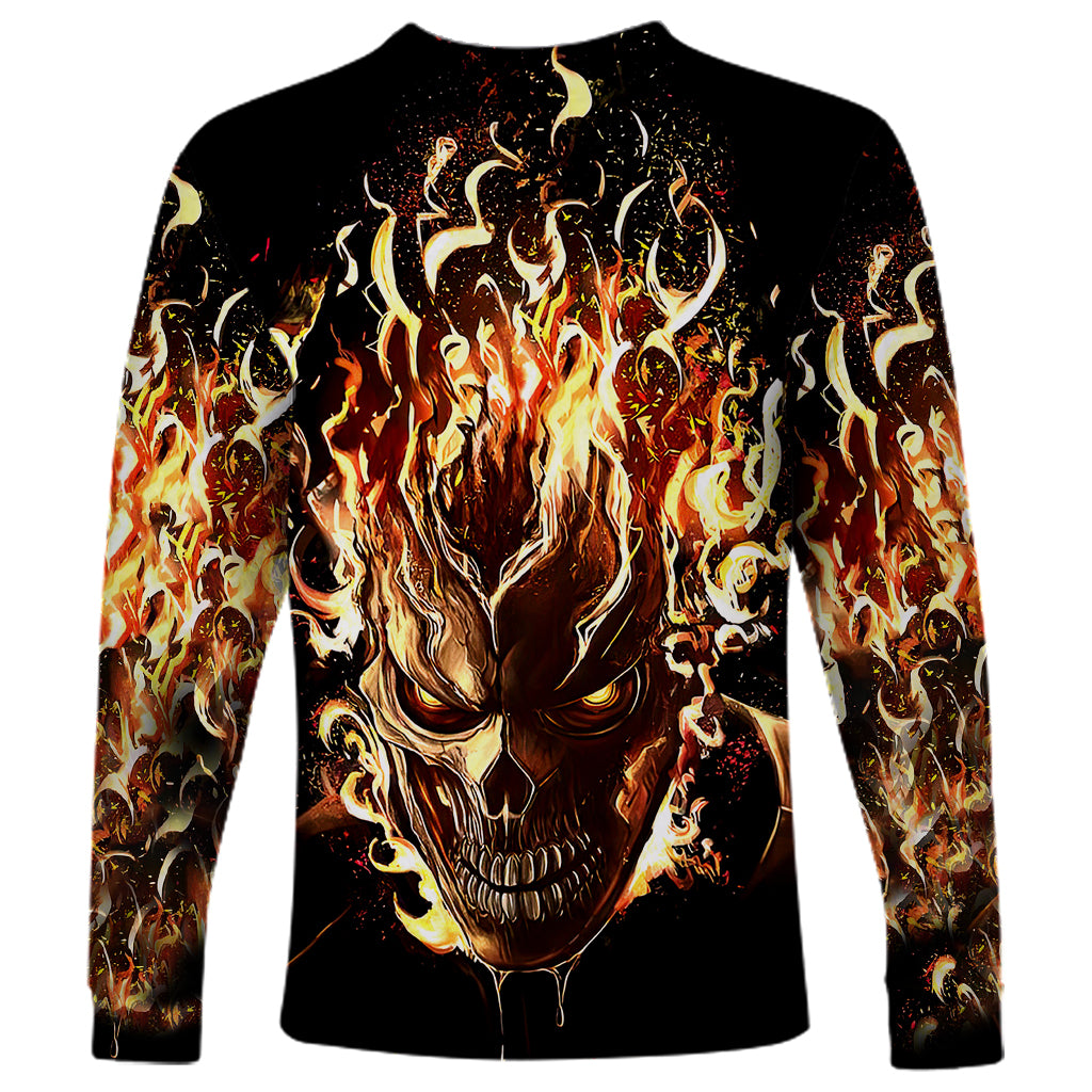 Fire Skull Long Sleeve Shirt Flame SKull Ride Or Die - Wonder Print Shop