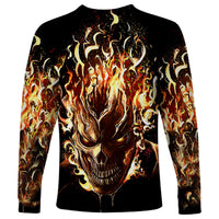 Fire Skull Long Sleeve Shirt Flame SKull Ride Or Die - Wonder Print Shop