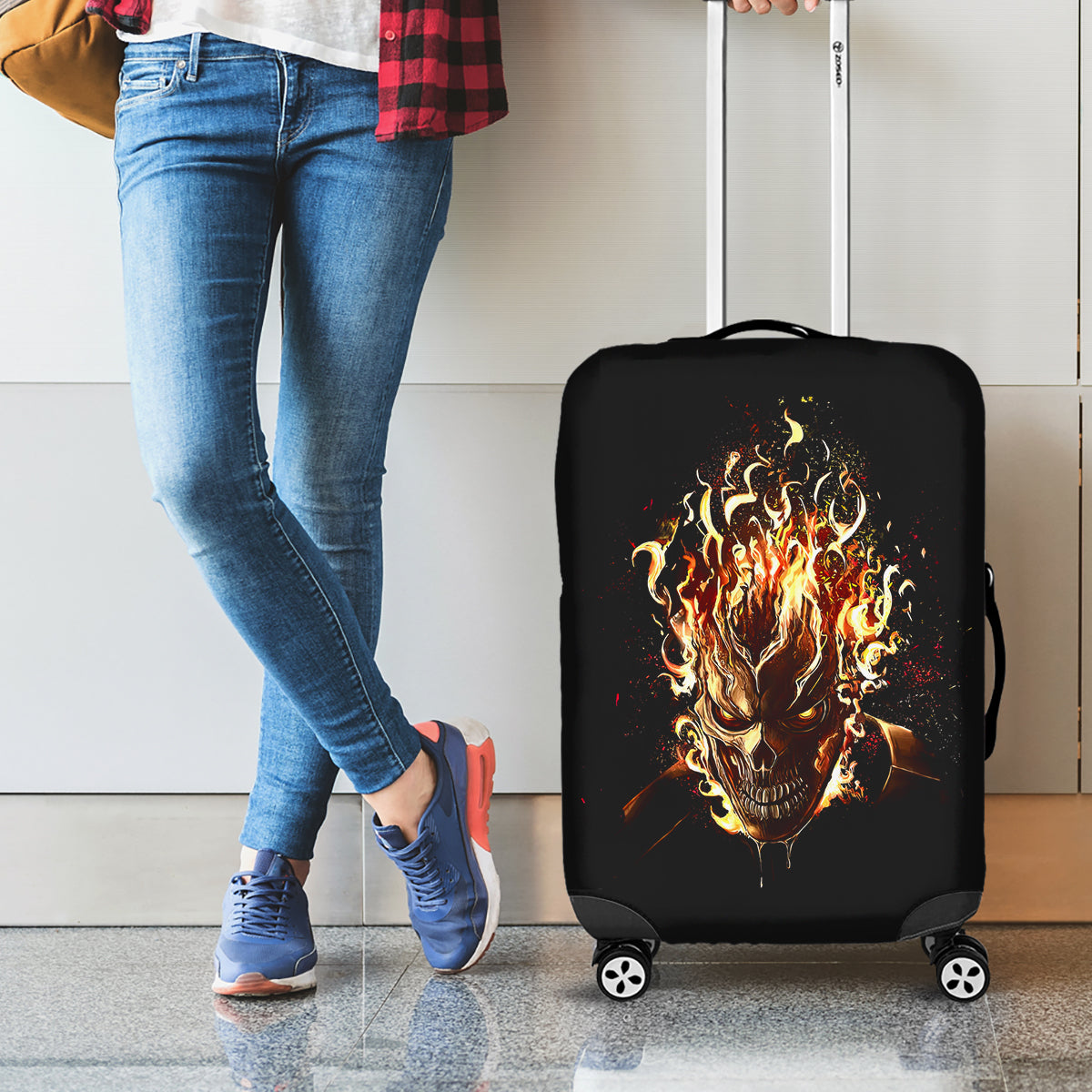 Fire Skull Luggage Cover Flame SKull Ride Or Die - Wonder Print Shop