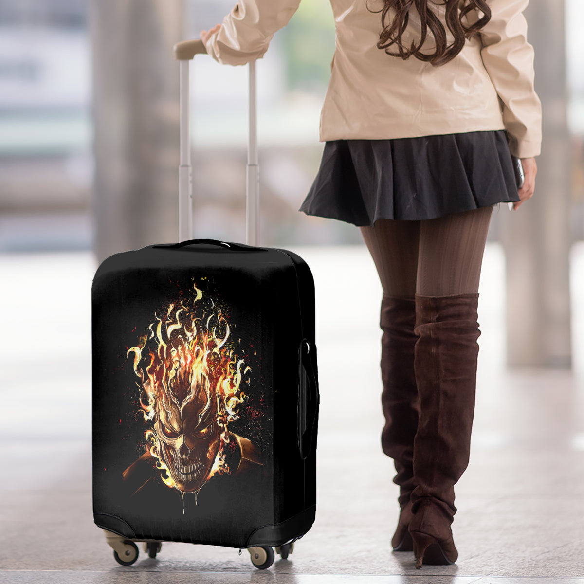 Fire Skull Luggage Cover Flame SKull Ride Or Die - Wonder Print Shop