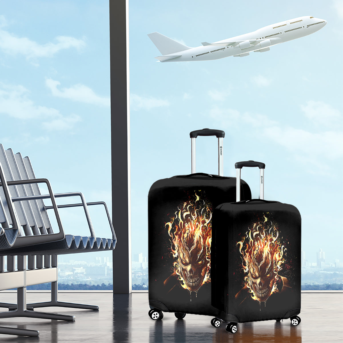 Fire Skull Luggage Cover Flame SKull Ride Or Die - Wonder Print Shop