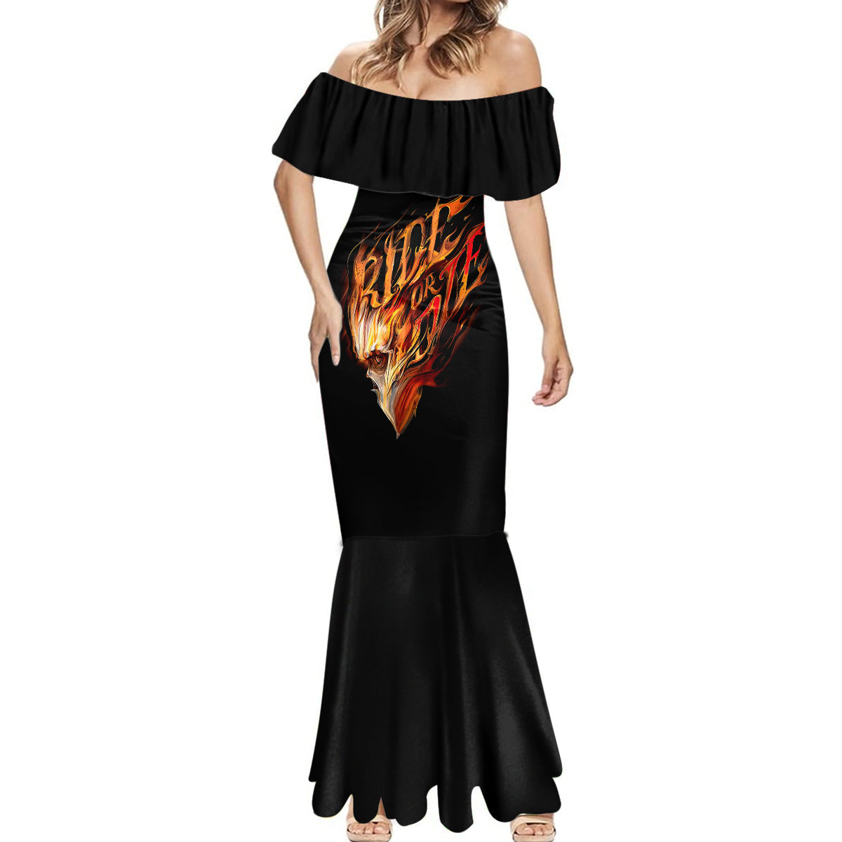 Fire Skull Mermaid Dress Flame SKull Ride Or Die - Wonder Print Shop