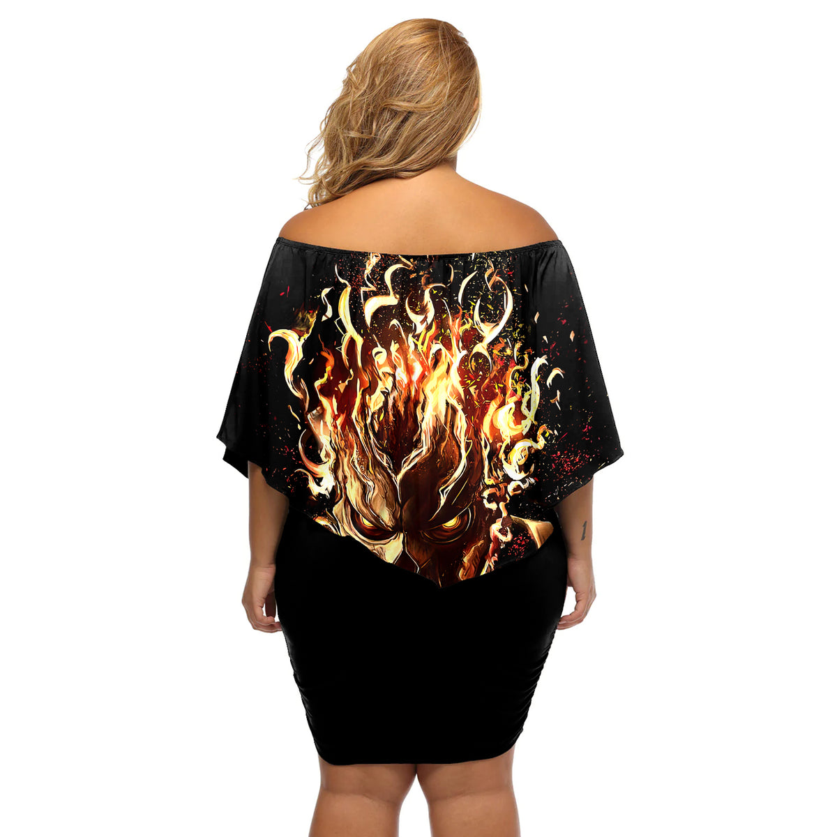 Fire Skull Off Shoulder Short Dress Flame SKull Ride Or Die - Wonder Print Shop