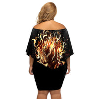 Fire Skull Off Shoulder Short Dress Flame SKull Ride Or Die - Wonder Print Shop
