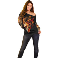 Fire Skull Off Shoulder Sweater Flame SKull Ride Or Die - Wonder Print Shop