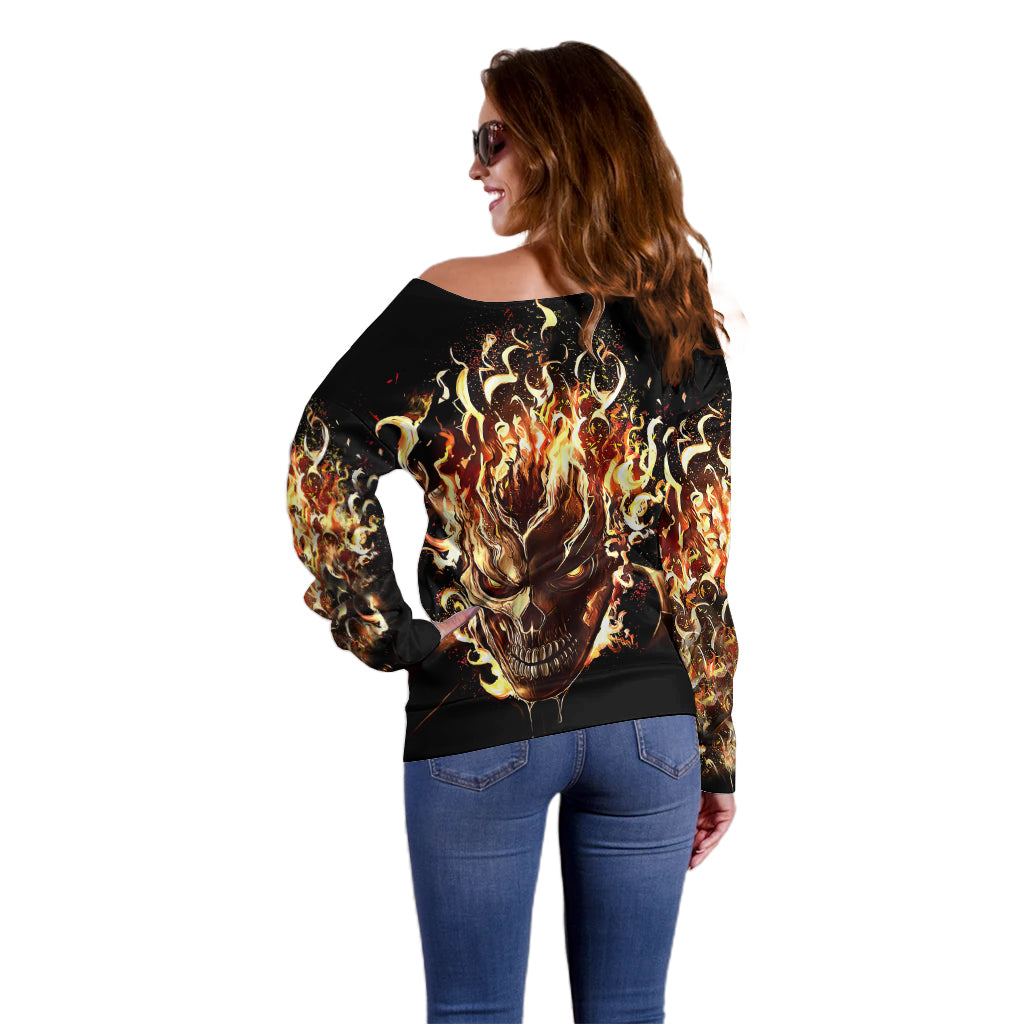 Fire Skull Off Shoulder Sweater Flame SKull Ride Or Die - Wonder Print Shop
