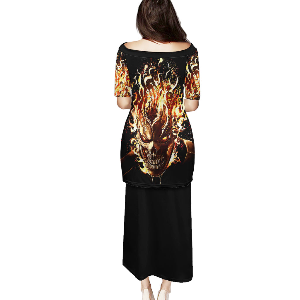 Fire Skull Puletasi Flame SKull Ride Or Die - Wonder Print Shop